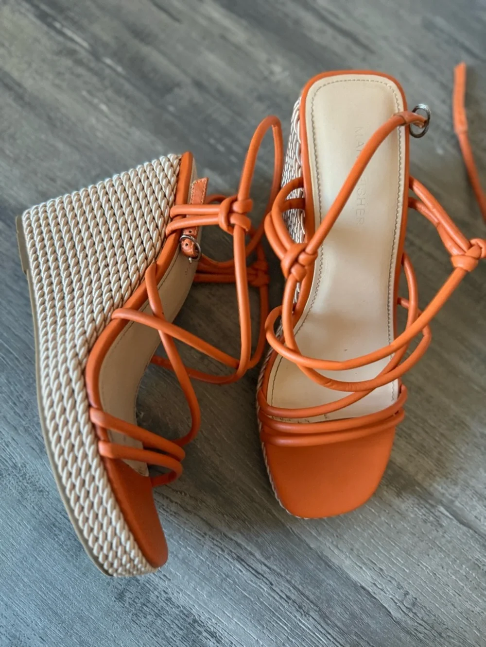 Marc Fisher Zeki Orange Strappy Rope Wedge Sandals